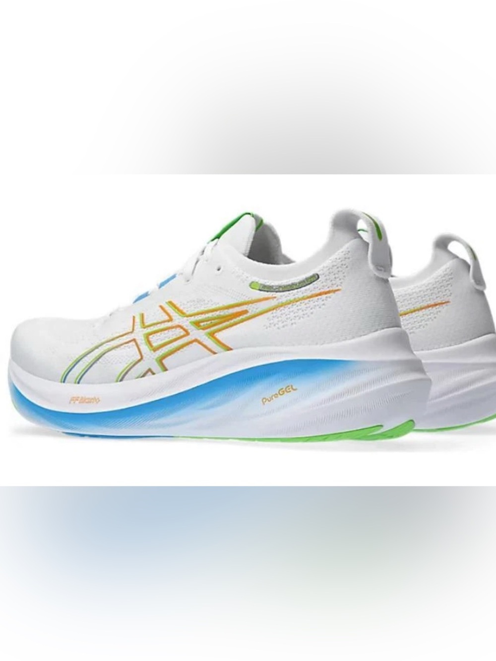 New Asics Gel Nimbus 26 White Running Shoes 10.5 Blue Gradient & Green $179